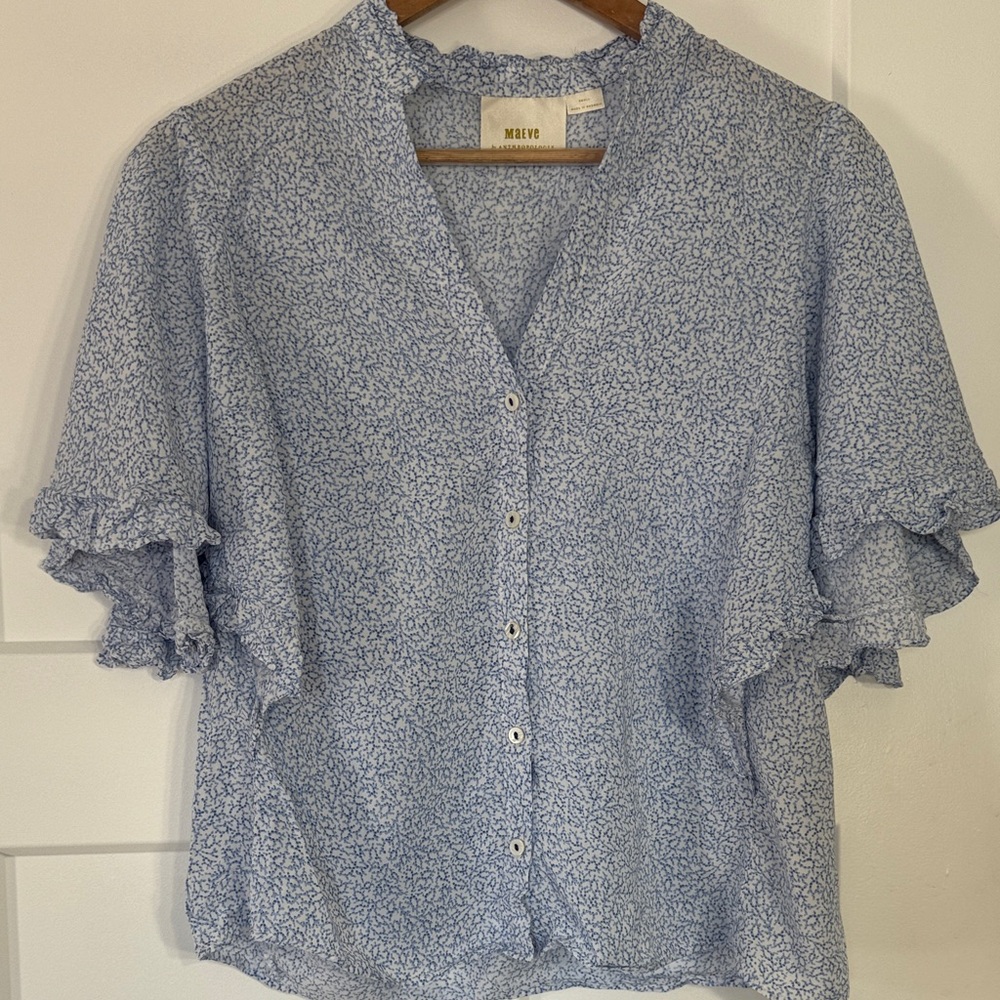 Anthropologie Maeve Blue Floral Blouse